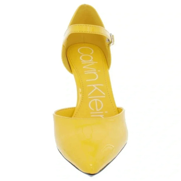 CALVIN KLEIN |Women’s Yellow Roya Pointed Toe Stiletto Patent Leather Pumps 9.5M - Picture 3 of 6